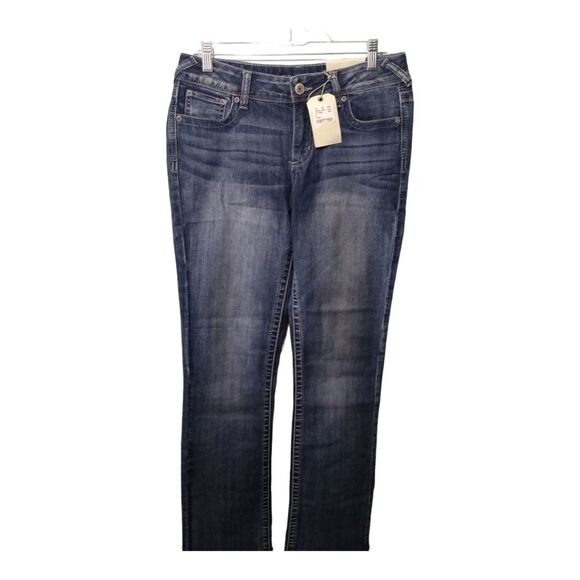 Maurices Slim Boot Midrise Denim Flex Medium Wash Embroidered Pocket Sz 8 LONG - Picture 3 of 11